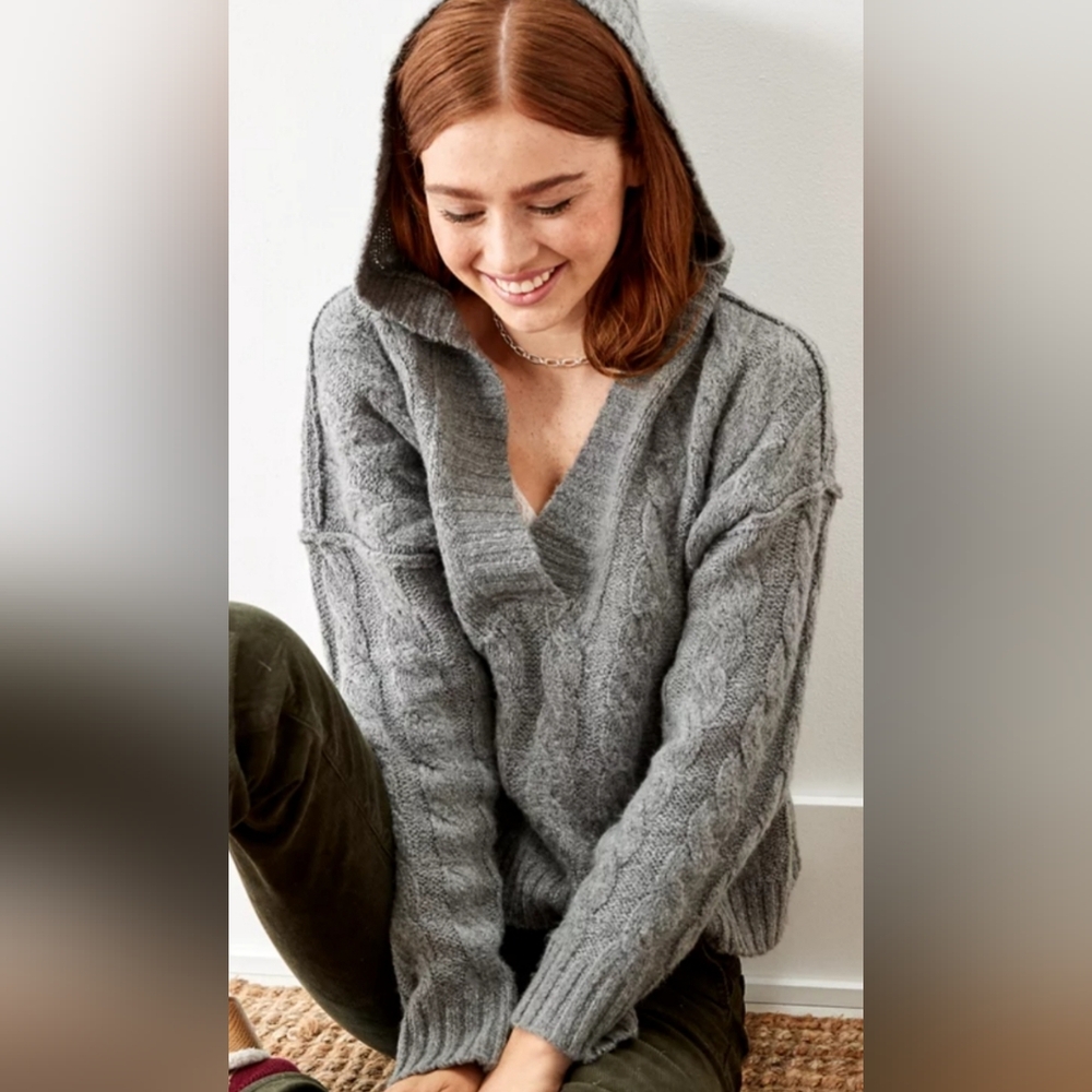 American Eagle Outfitters Cable V-Neck Sweater Hoodie